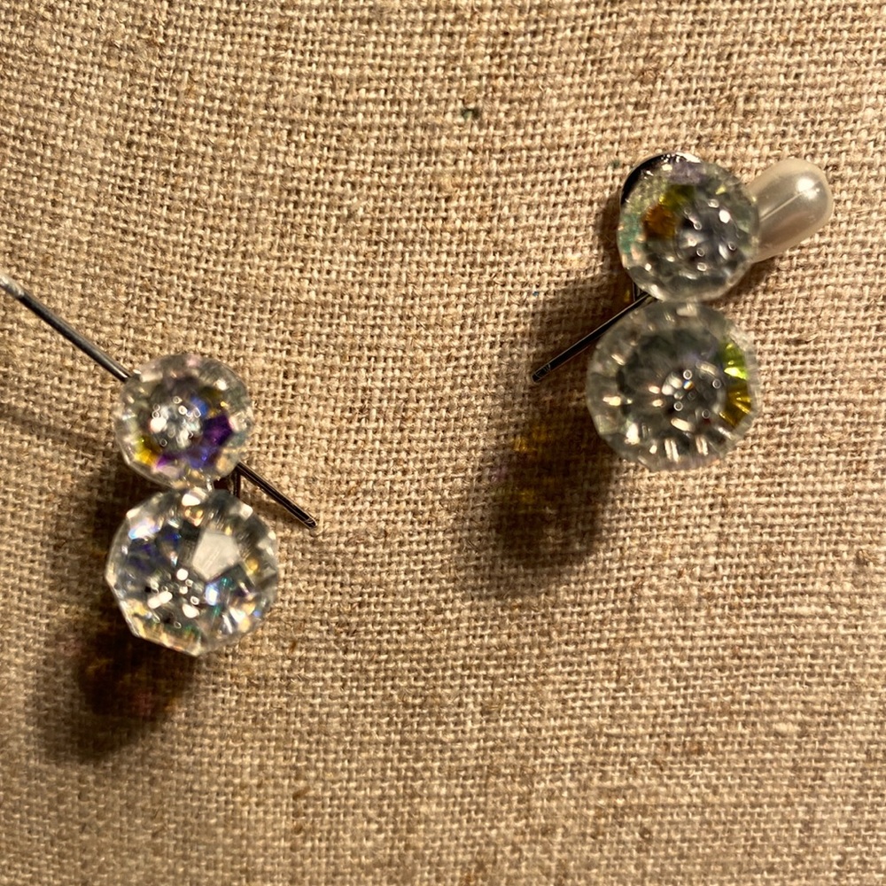 Signed Lewis Segal. Vintage Post Earrings Aurora Borealis Crystals & Rhinestone.